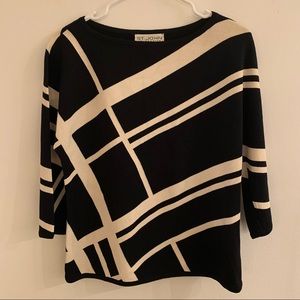 St. John Black and Cream Geometric Blouse